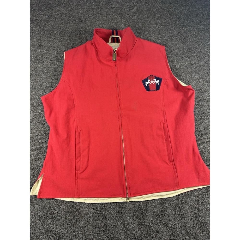 Equine Couture Women's Red Zip Up Vest With Embroidered Polo Player Size XXL